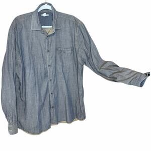 Carbon2Cobalt Gray Chambray Cotton Button Up Shirt XL western rugged classic